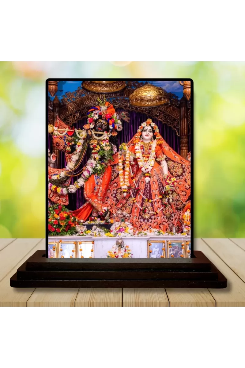 Car Dashboard Radha Shree Krishna Wooden Photo Stand  3x4 Inches, Compact & Stylish Spiritual Display For Car, Home & Office (Pack Of 1) (F48678)