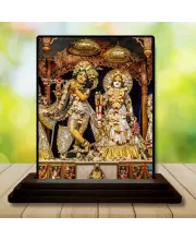Car Dashboard Shree Krishna And Shree Radha Wooden Photo Stand  3x4 Inches, Compact & Stylish Spiritual Display For Car, Home & Office (Pack Of 1) (F48679)