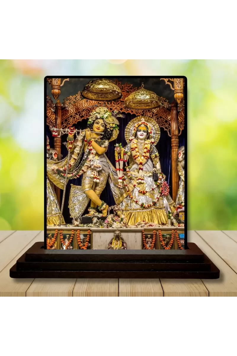 Car Dashboard Shree Krishna And Shree Radha Wooden Photo Stand  3x4 Inches, Compact & Stylish Spiritual Display For Car, Home & Office (Pack Of 1) (F48679)