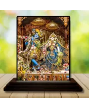 Car Dashboard Radha Shree Krishna Wooden Photo Stand  3x4 Inches, Compact & Stylish Spiritual Display For Car, Home & Office (Pack Of 1) (F48680)