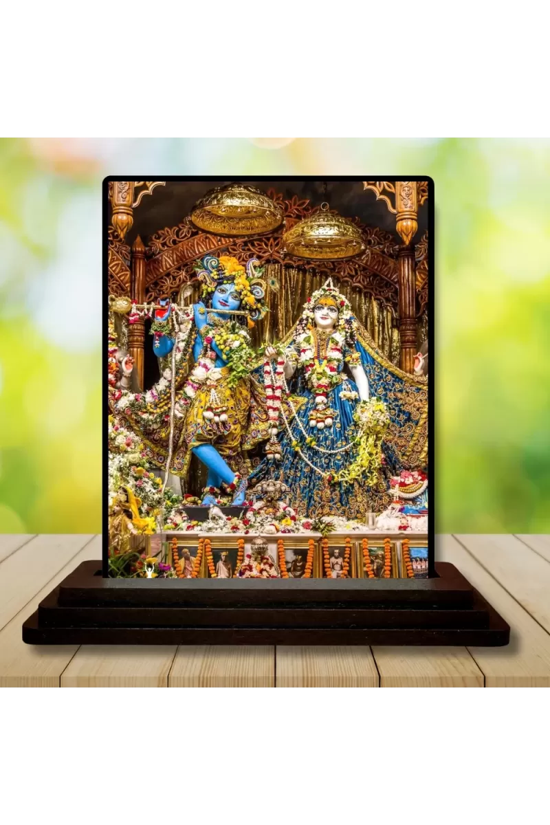Car Dashboard Radha Shree Krishna Wooden Photo Stand  3x4 Inches, Compact & Stylish Spiritual Display For Car, Home & Office (Pack Of 1) (F48680)