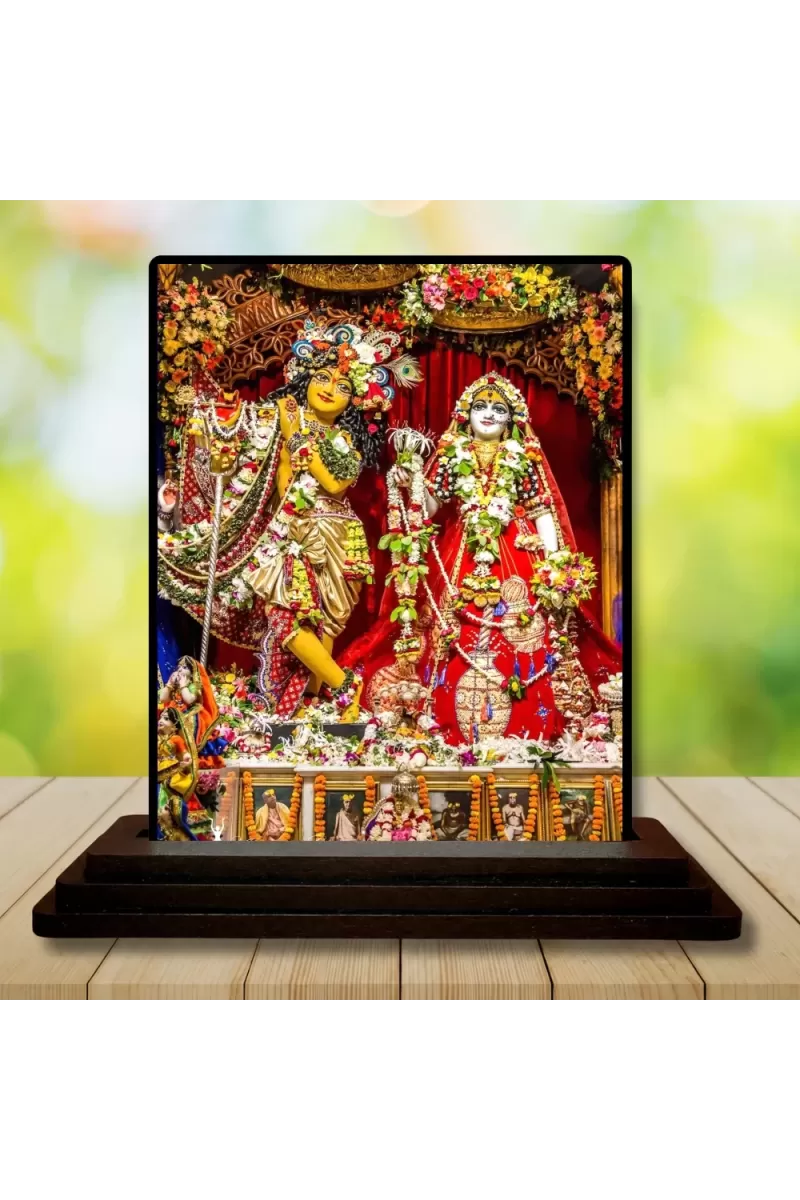 Car Dashboard Radha Shree Krishna Wooden Photo Stand  3x4 Inches, Compact & Stylish Spiritual Display For Car, Home & Office (Pack Of 1) (F48681)