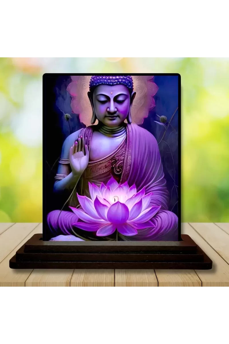 Car Dashboard Goutam Buddha Wooden Photo Stand  3x4 Inches, Compact & Stylish Spiritual Display For Car, Home & Office (Pack Of 1) (F48682)
