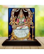 Car Dashboard Goddess Saraswati Wooden Photo Stand  3x4 Inches, Compact & Stylish Spiritual Display For Car, Home & Office (Pack Of 1) (F48685)