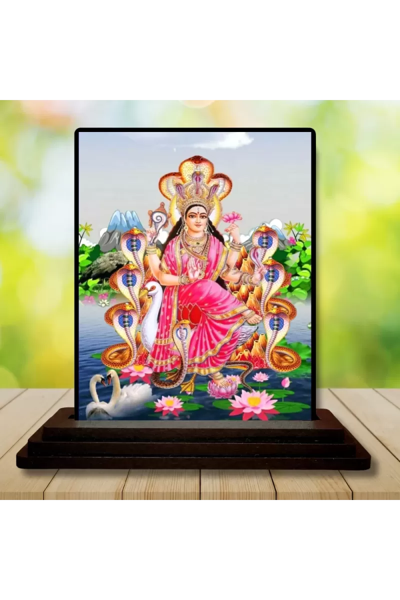 Car Dashboard Manasa Devi Wooden Photo Stand  3x4 Inches, Compact & Stylish Spiritual Display For Car, Home & Office (Pack Of 1) (F48686)