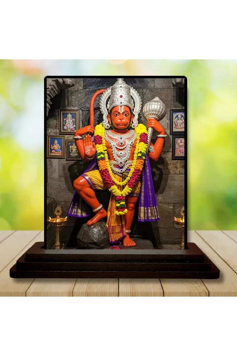 Car Dashboard Hanuman Wooden Photo Stand  3x4 Inches, Compact & Stylish Spiritual Display For Car, Home & Office (Pack Of 1) (F48689)