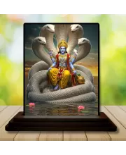 Car Dashboard Lord Vishnu Wooden Photo Stand  3x4 Inches, Compact & Stylish Spiritual Display For Car, Home & Office (Pack Of 1) (F48690)