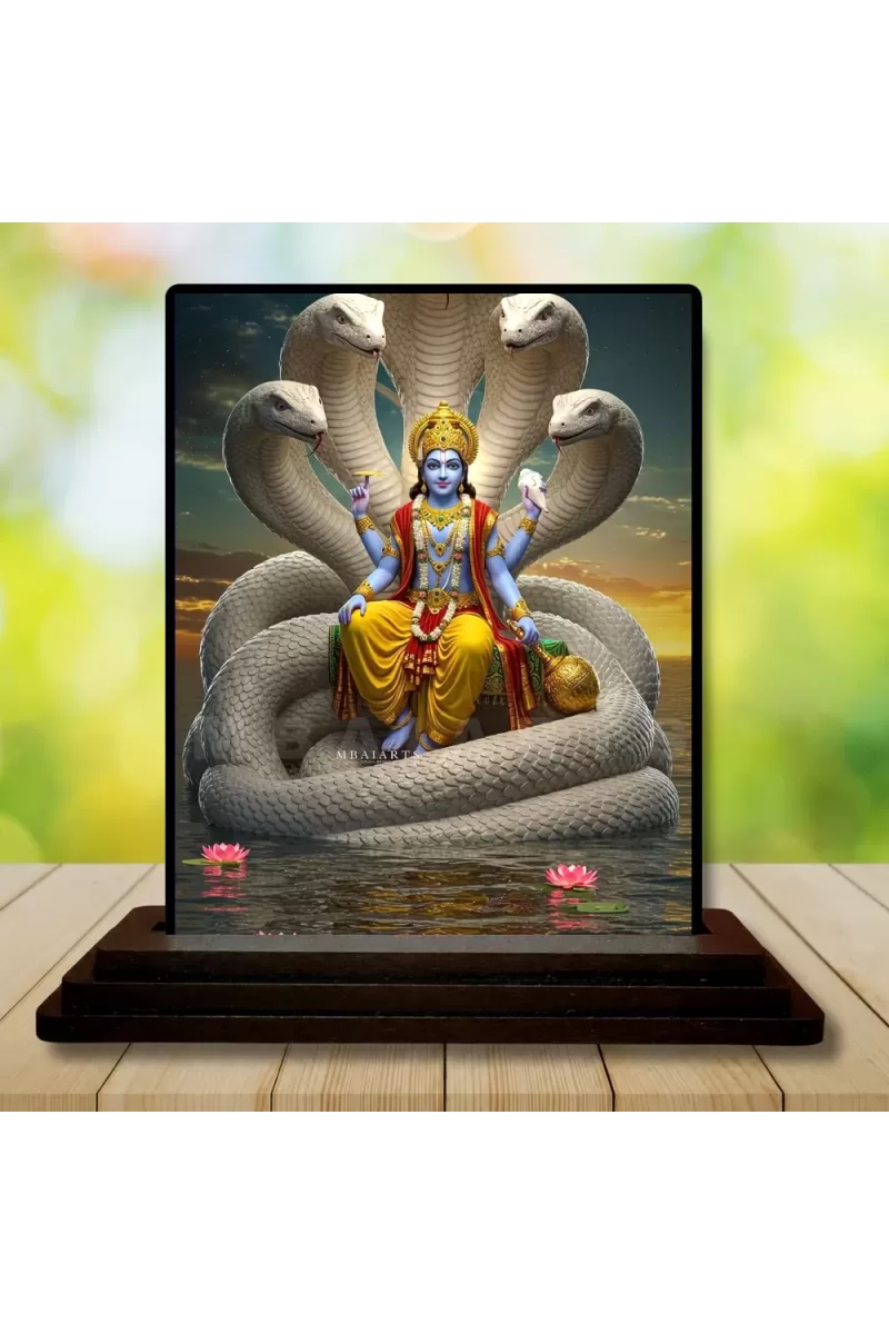 Car Dashboard Lord Vishnu Wooden Photo Stand  3x4 Inches, Compact & Stylish Spiritual Display For Car, Home & Office (Pack Of 1) (F48690)