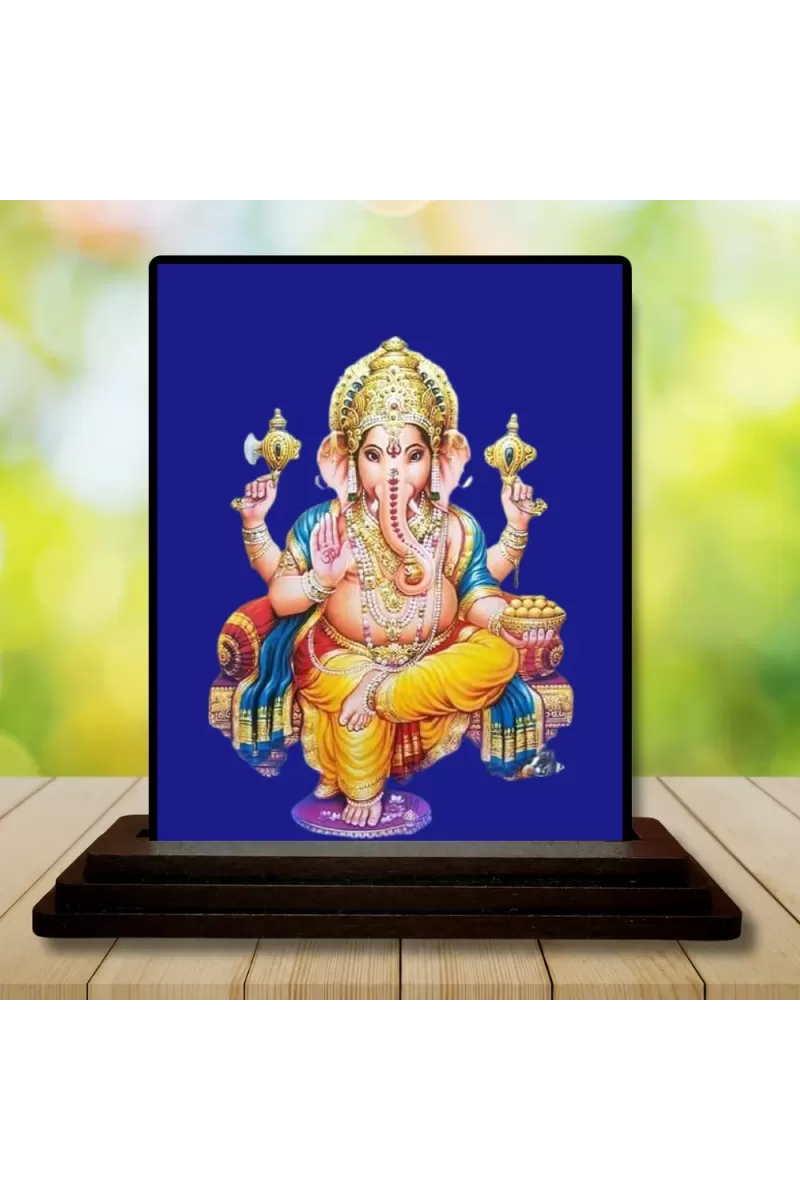 Car Dashboard Lord Ganesha Wooden Photo Stand  3x4 Inches, Compact & Stylish Spiritual Display For Car, Home & Office (Pack Of 1) (F48692)