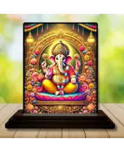 Car Dashboard Lord Ganesha Wooden Photo Stand  3x4 Inches, Compact & Stylish Spiritual Display For Car, Home & Office (Pack Of 1) (F48694)