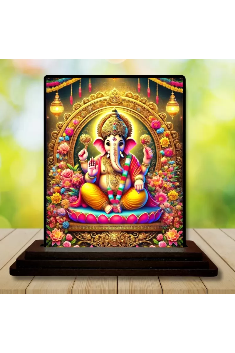 Car Dashboard Lord Ganesha Wooden Photo Stand  3x4 Inches, Compact & Stylish Spiritual Display For Car, Home & Office (Pack Of 1) (F48694)