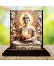 Car Dashboard Gautama Buddha Wooden Photo Stand  3x4 Inches, Compact & Stylish Spiritual Display For Car, Home & Office (Pack Of 1) (F48695)