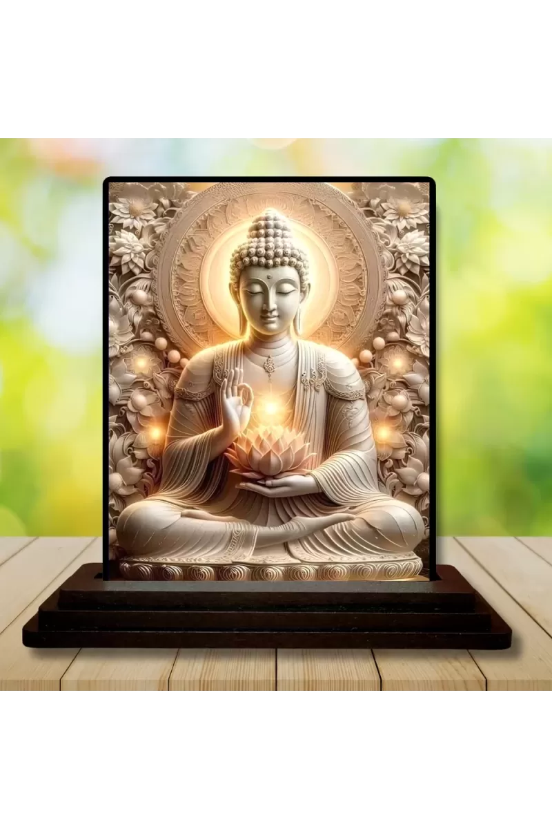 Car Dashboard Gautama Buddha Wooden Photo Stand  3x4 Inches, Compact & Stylish Spiritual Display For Car, Home & Office (Pack Of 1) (F48695)