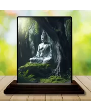 Car Dashboard Gautama Buddha Wooden Photo Stand  3x4 Inches, Compact & Stylish Spiritual Display For Car, Home & Office (Pack Of 1) (F48696)