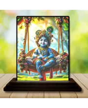 Car Dashboard Krishna Wooden Photo Stand  3x4 Inches, Compact & Stylish Spiritual Display For Car, Home & Office (Pack Of 1) (F48698)