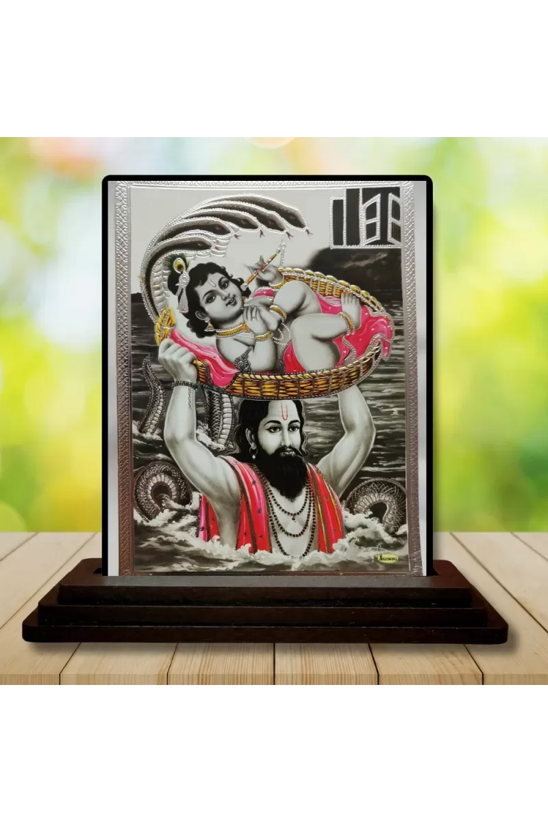 Car Dashboard Vasudeva And Shree Krishna Wooden Photo Stand  3x4 Inches, Compact & Stylish Spiritual Display For Car, Home & Office (Pack Of 1) (F48700)