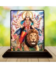Car Dashboard Goddess Durga Wooden Photo Stand  3x4 Inches, Compact & Stylish Spiritual Display For Car, Home & Office (Pack Of 1) (F48701)