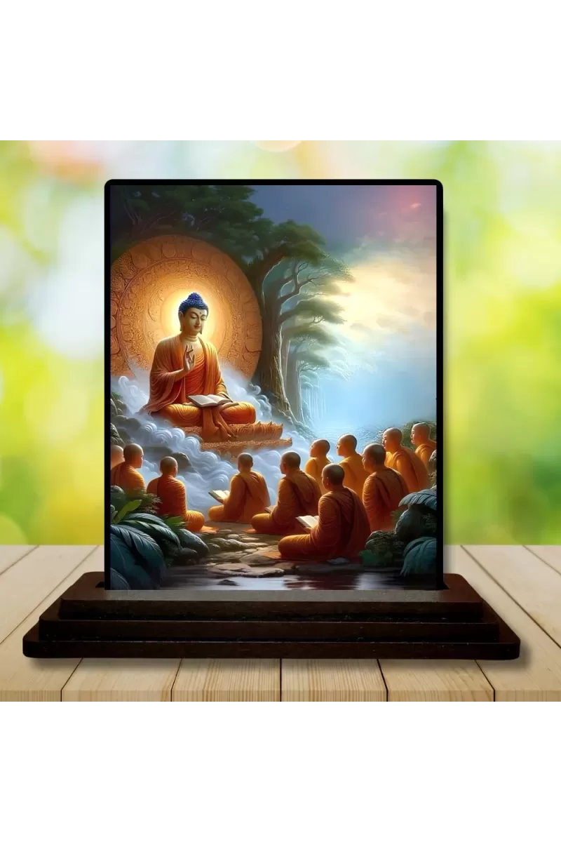 Car Dashboard Gautama Buddha Wooden Photo Stand  3x4 Inches, Compact & Stylish Spiritual Display For Car, Home & Office (Pack Of 1) (F48702)