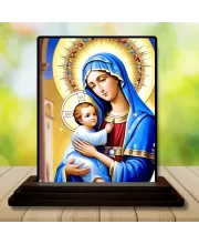 Car Dashboard Mary And Jesus Wooden Photo Stand  3x4 Inches, Compact & Stylish Spiritual Display For Car, Home & Office (Pack Of 1) (F48703)