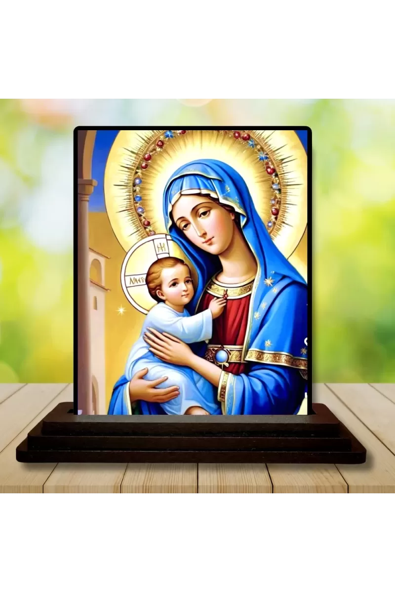 Car Dashboard Mary And Jesus Wooden Photo Stand  3x4 Inches, Compact & Stylish Spiritual Display For Car, Home & Office (Pack Of 1) (F48703)