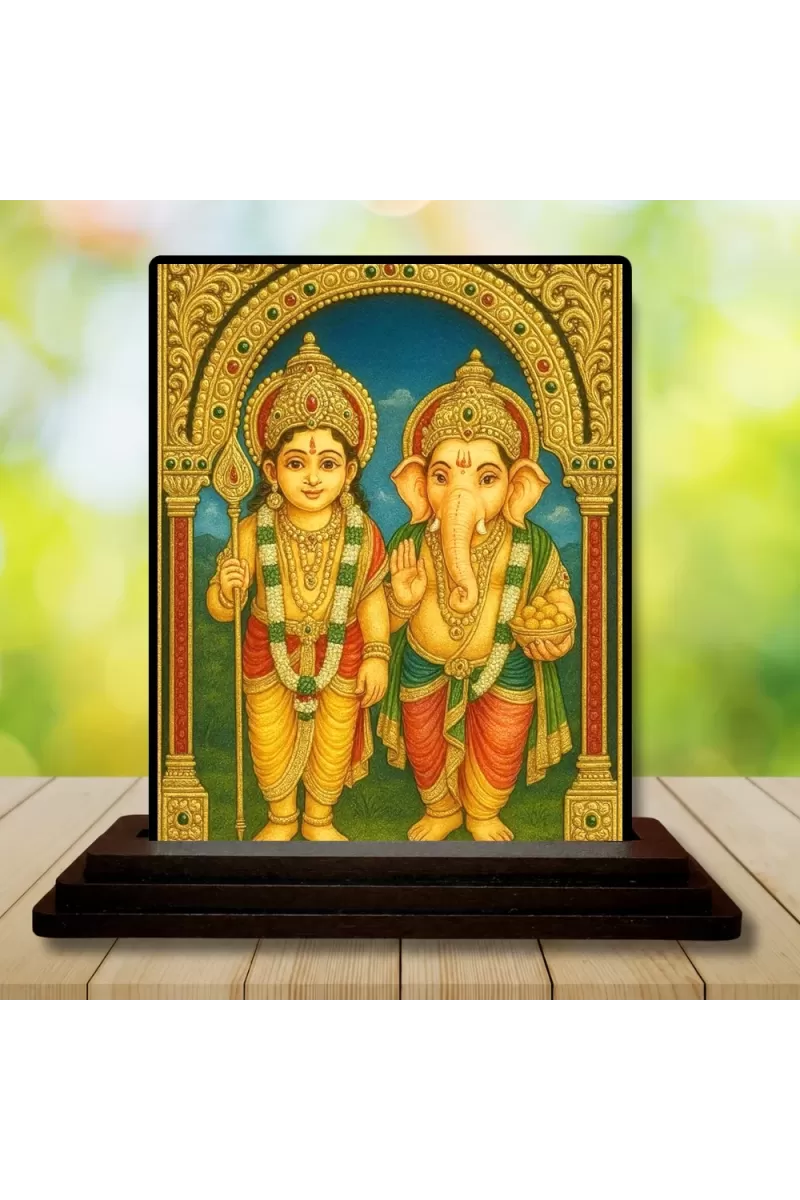 Car Dashboard Lord Ganesha And Lord Ganesha Wooden Photo Stand  3x4 Inches, Compact & Stylish Spiritual Display For Car, Home & Office (Pack Of 1) (F48704)