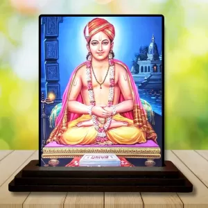 Car Dashboard Shree Ramkrishna Wooden Photo Stand  3x4 Inches, Compact & Stylish Spiritual Display For Car, Home & Office (Pack Of 1) (F48705)