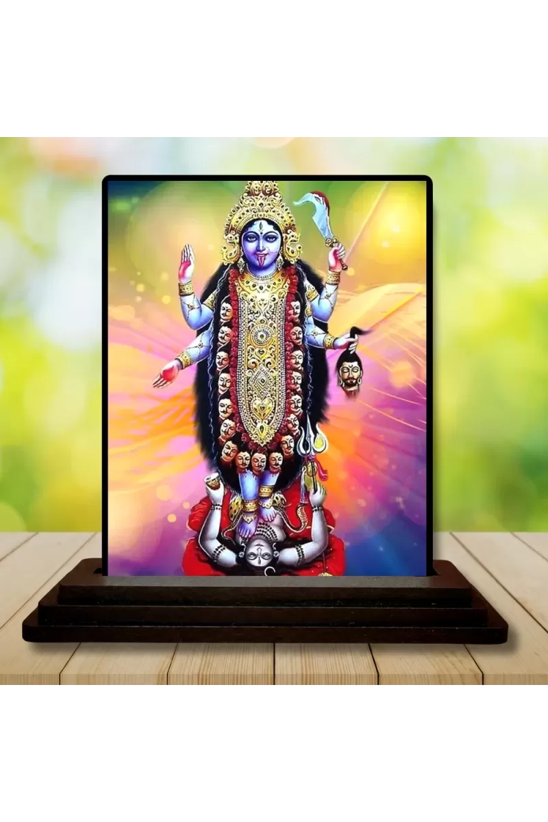Car Dashboard Goddess Kali Wooden Photo Stand  3x4 Inches, Compact & Stylish Spiritual Display For Car, Home & Office (Pack Of 1) (F48706)