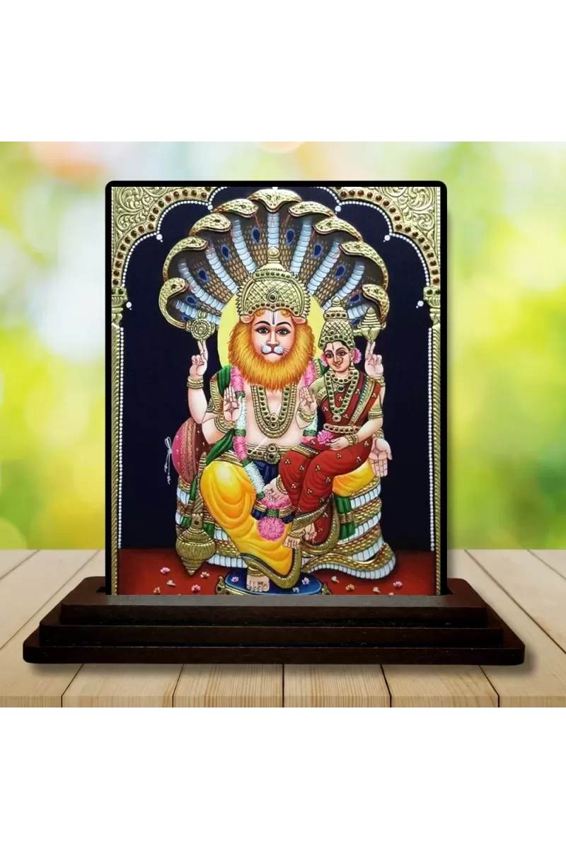 Car Dashboard Narasimha Wooden Photo Stand  3x4 Inches, Compact & Stylish Spiritual Display For Car, Home & Office (Pack Of 1) (F48709)