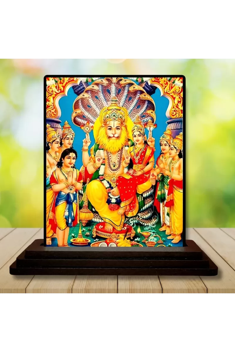 Car Dashboard Narasimha Wooden Photo Stand  3x4 Inches, Compact & Stylish Spiritual Display For Car, Home & Office (Pack Of 1) (F48711)