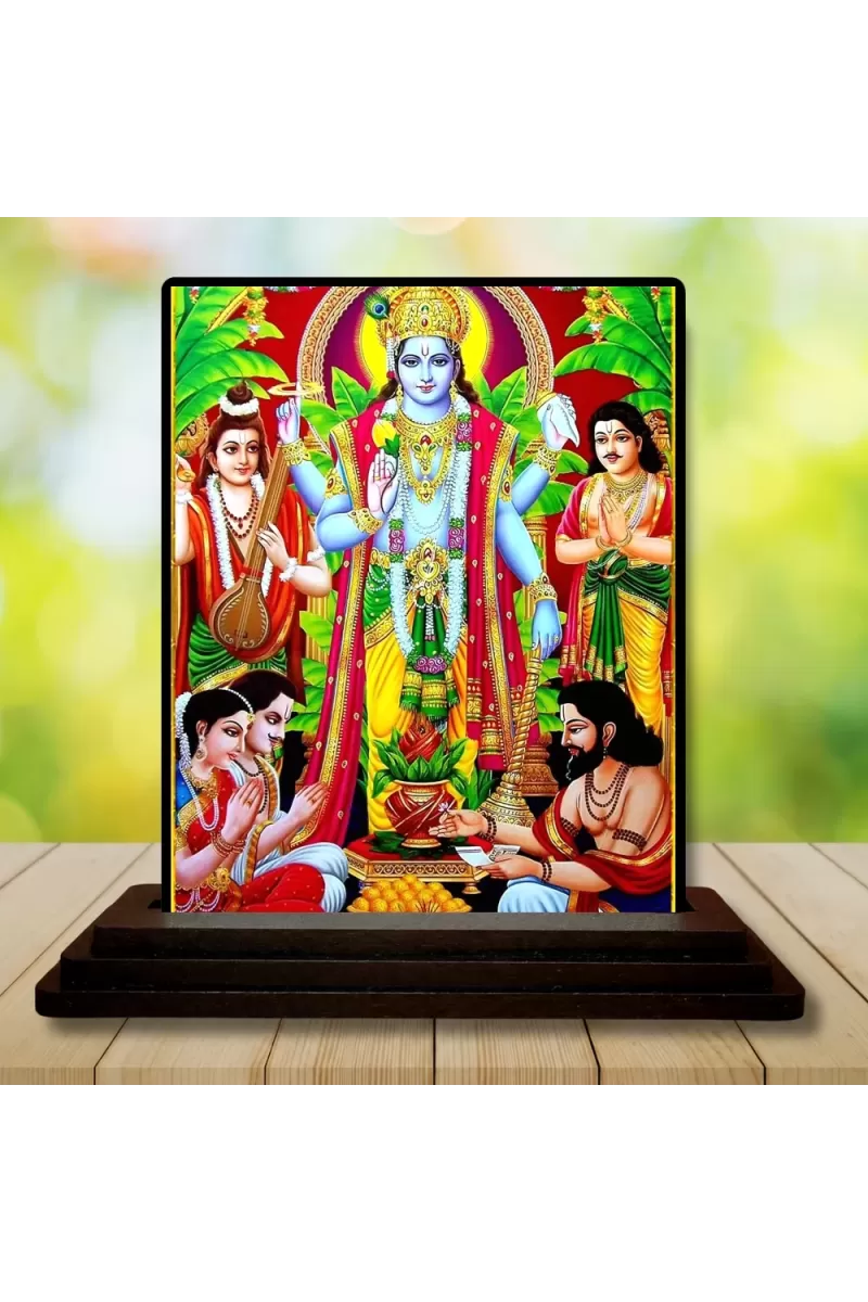 Car Dashboard Lord Vishnu Wooden Photo Stand  3x4 Inches, Compact & Stylish Spiritual Display For Car, Home & Office (Pack Of 1) (F48713)
