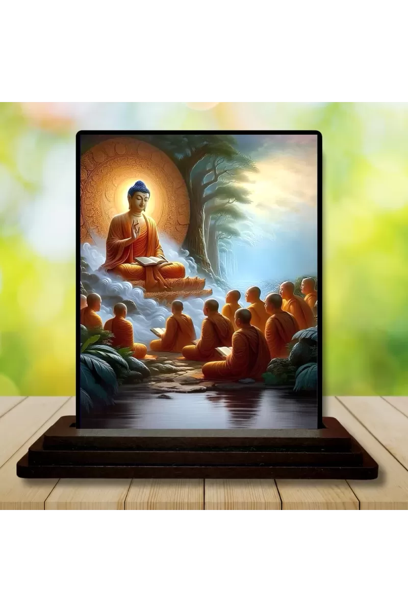 Car Dashboard Gautama Buddha Wooden Photo Stand  3x4 Inches, Compact & Stylish Spiritual Display For Car, Home & Office (Pack Of 1) (F48714)