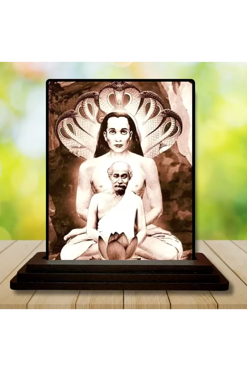 Car Dashboard Mahaabtar Babaji And Lahiri Mahasaya Wooden Photo Stand  3x4 Inches, Compact & Stylish Spiritual Display For Car, Home & Office (Pack Of 1) (F48715)