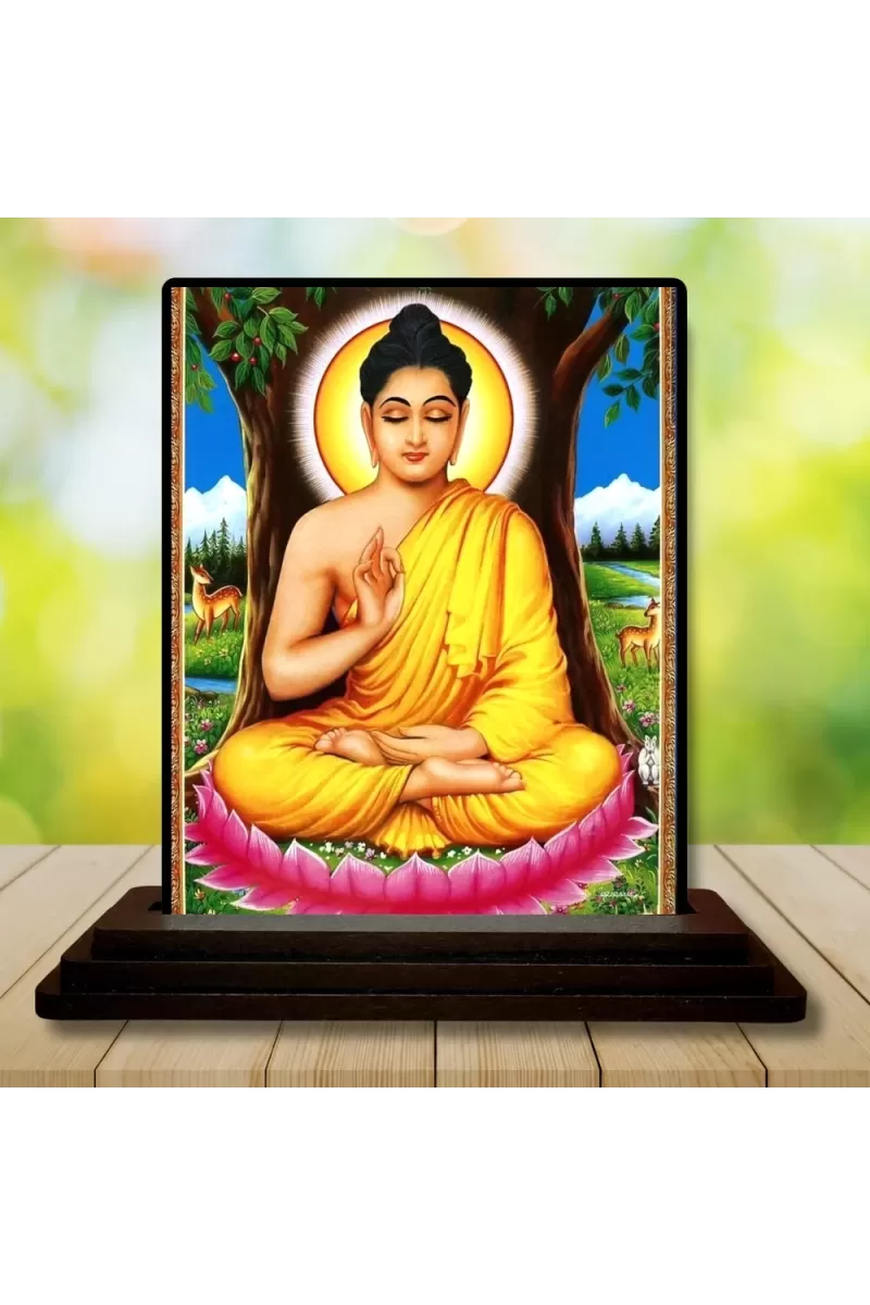 Car Dashboard Gautama Buddha Wooden Photo Stand  3x4 Inches, Compact & Stylish Spiritual Display For Car, Home & Office (Pack Of 1) (F48716)