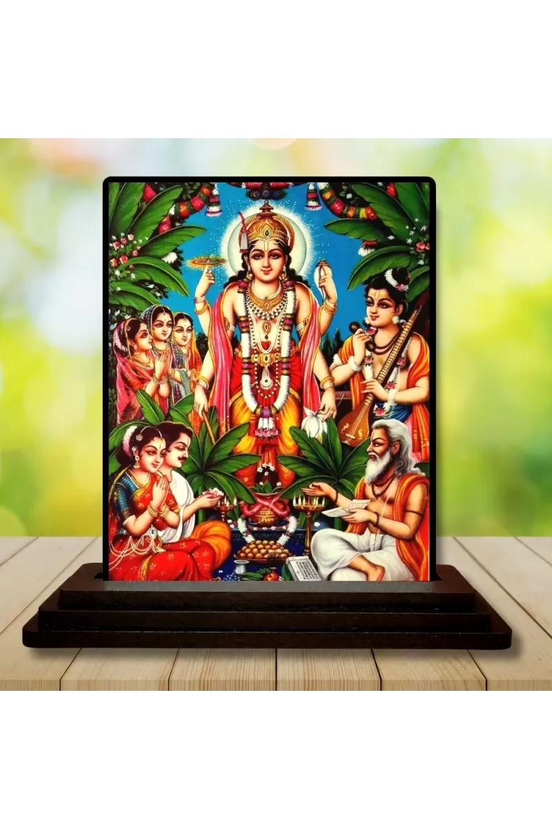 Car Dashboard Lord Vishnu Wooden Photo Stand  3x4 Inches, Compact & Stylish Spiritual Display For Car, Home & Office (Pack Of 1) (F48717)