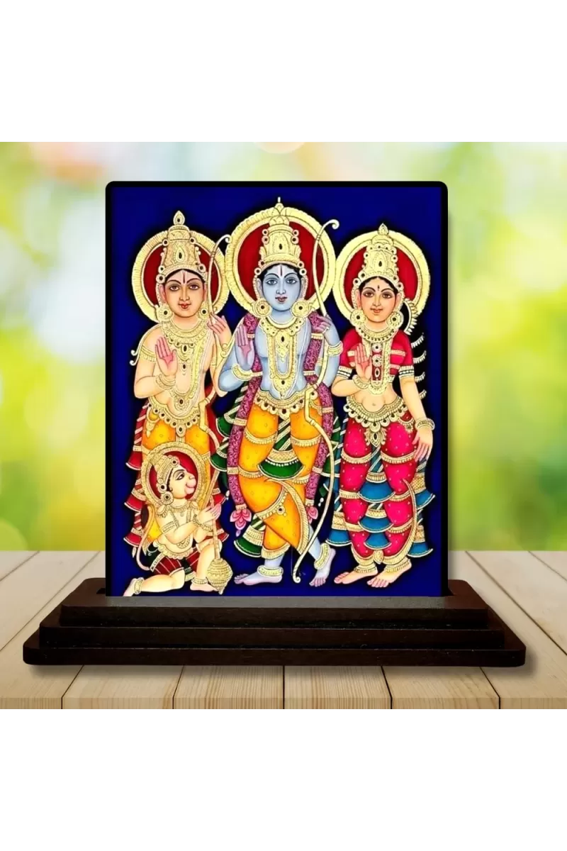 Car Dashboard Lord Lord Rama Parivar Wooden Photo Stand  3x4 Inches, Compact & Stylish Spiritual Display For Car, Home & Office (Pack Of 1) (F48728)
