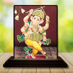Car Dashboard Lord Ganesha Wooden Photo Stand  3x4 Inches, Compact & Stylish Spiritual Display For Car, Home & Office (Pack Of 1) (F48730)