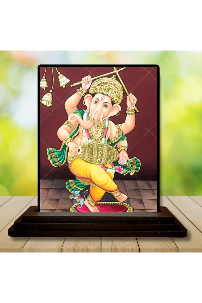 Car Dashboard Lord Ganesha Wooden Photo Stand  3x4 Inches, Compact & Stylish Spiritual Display For Car, Home & Office (Pack Of 1) (F48730)