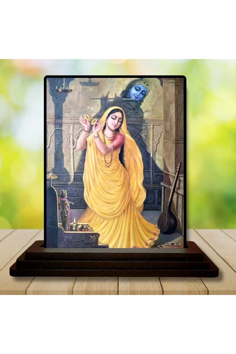 Car Dashboard Shree Radha Wooden Photo Stand  3x4 Inches, Compact & Stylish Spiritual Display For Car, Home & Office (Pack Of 1) (F48731)