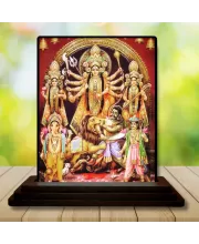 Car Dashboard Goddess Durga Wooden Photo Stand  3x4 Inches, Compact & Stylish Spiritual Display For Car, Home & Office (Pack Of 1) (F48732)