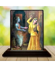 Car Dashboard Radha And Shree Krishna Wooden Photo Stand  3x4 Inches, Compact & Stylish Spiritual Display For Car, Home & Office (Pack Of 1) (F48733)