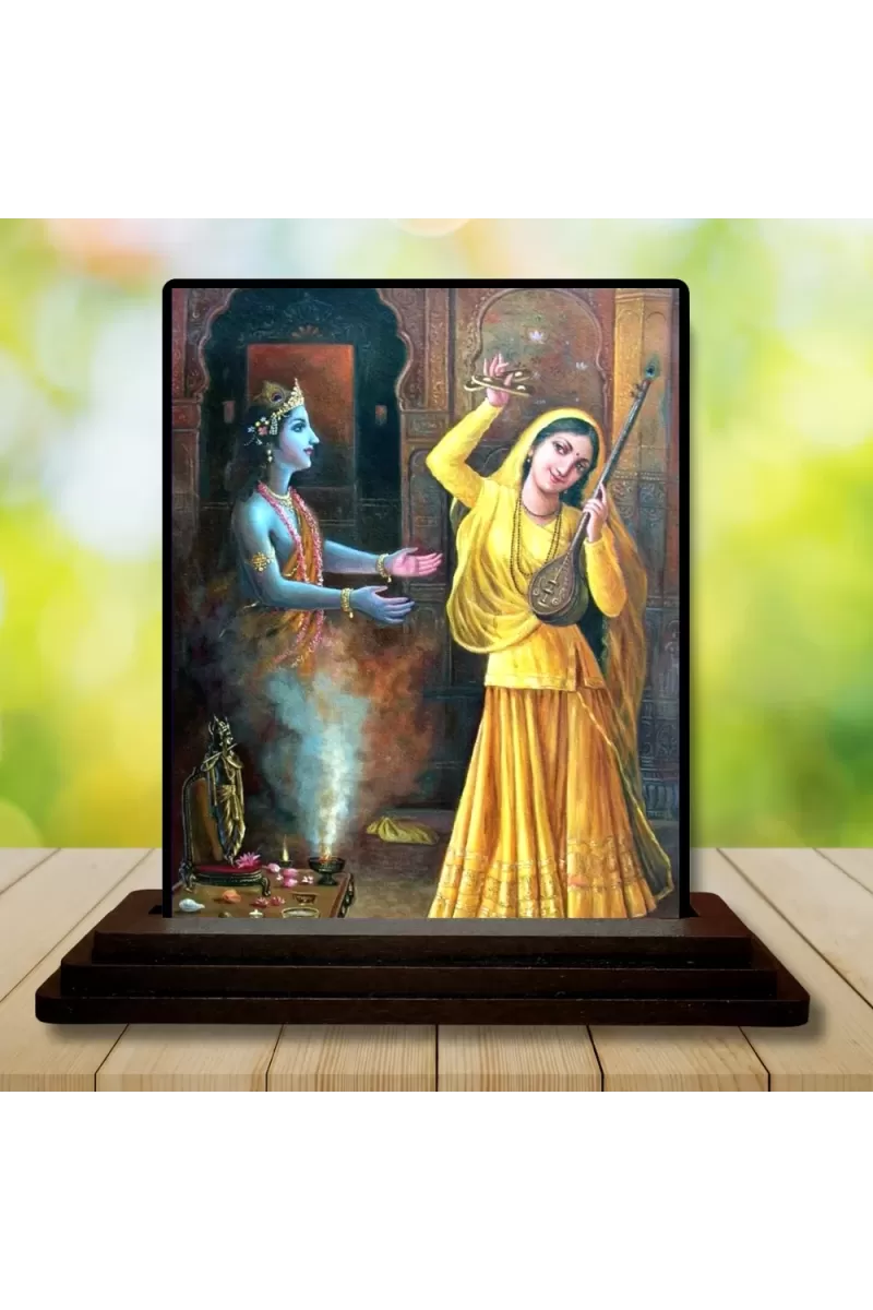 Car Dashboard Radha And Shree Krishna Wooden Photo Stand  3x4 Inches, Compact & Stylish Spiritual Display For Car, Home & Office (Pack Of 1) (F48733)