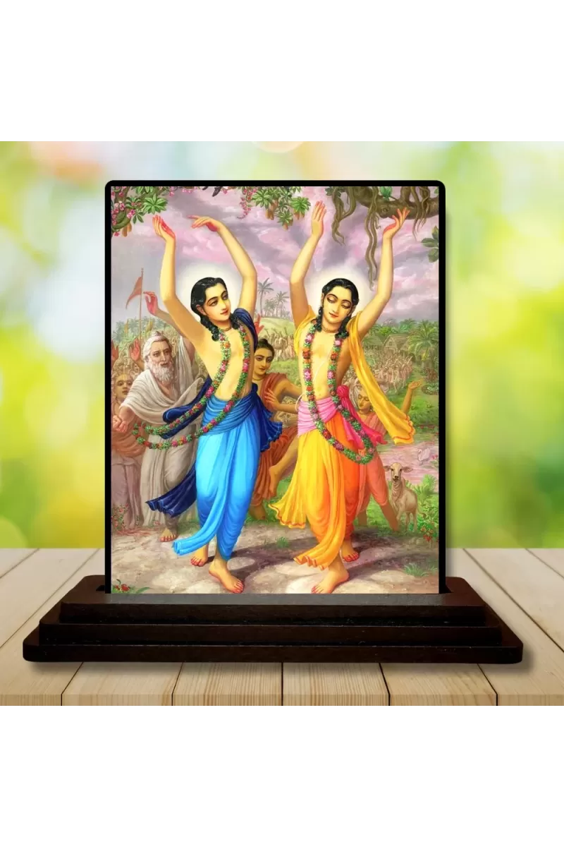Car Dashboard Shree Chaitannya Wooden Photo Stand  3x4 Inches, Compact & Stylish Spiritual Display For Car, Home & Office (Pack Of 1) (F48734)