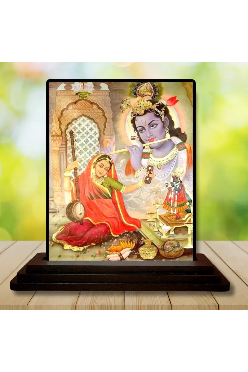 Car Dashboard Shree Krishna Wooden Photo Stand  3x4 Inches, Compact & Stylish Spiritual Display For Car, Home & Office (Pack Of 1) (F48735)