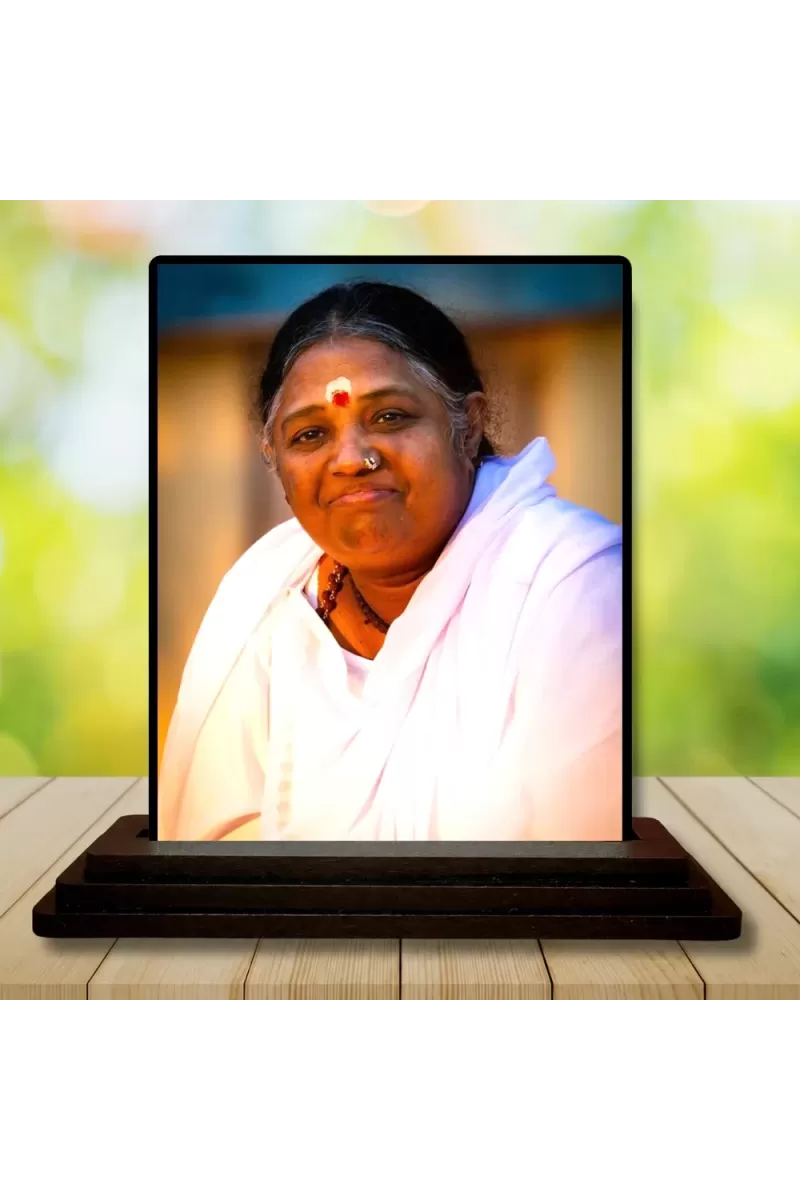 Car Dashboard Mata Amritanandamayi Wooden Photo Stand  3x4 Inches, Compact & Stylish Spiritual Display For Car, Home & Office (Pack Of 1) (F48737)