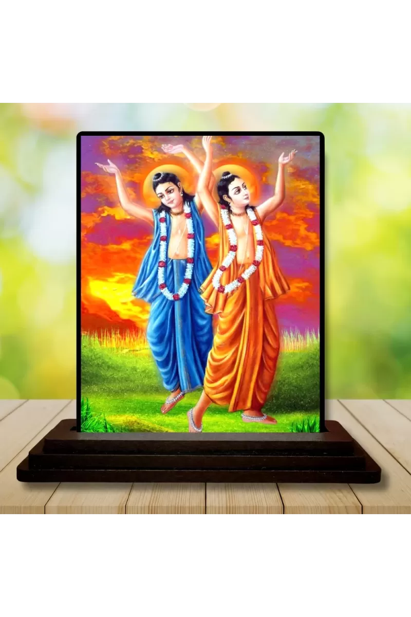 Car Dashboard Shree Chaitannya Wooden Photo Stand  3x4 Inches, Compact & Stylish Spiritual Display For Car, Home & Office (Pack Of 1) (F48738)
