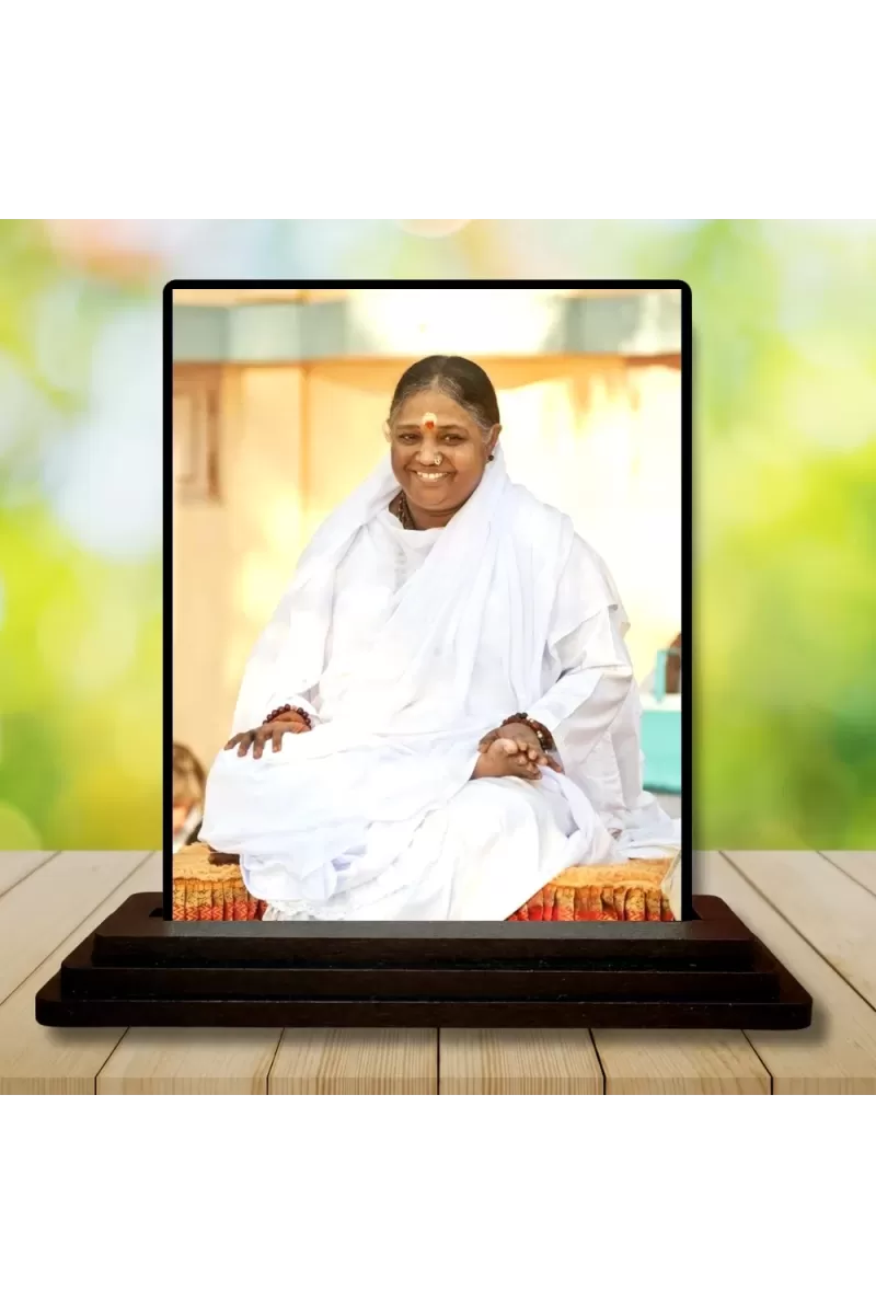Car Dashboard Mata Amritanandamayi Wooden Photo Stand  3x4 Inches, Compact & Stylish Spiritual Display For Car, Home & Office (Pack Of 1) (F48739)