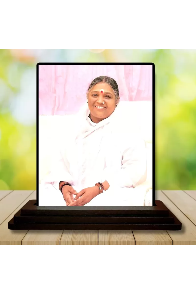 Car Dashboard Mata Amritanandamayi Wooden Photo Stand  3x4 Inches, Compact & Stylish Spiritual Display For Car, Home & Office (Pack Of 1) (F48741)