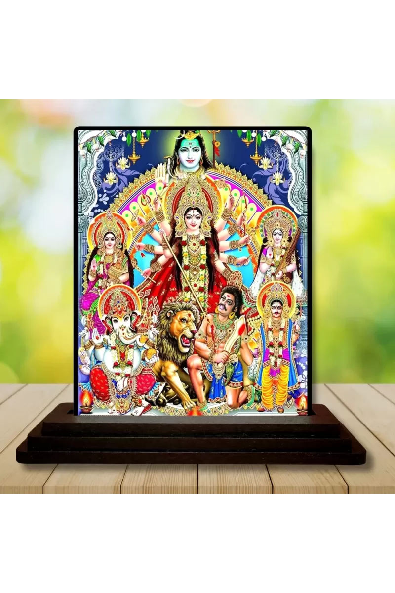Car Dashboard Goddess Durga Wooden Photo Stand  3x4 Inches, Compact & Stylish Spiritual Display For Car, Home & Office (Pack Of 1) (F48742)