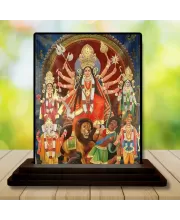 Car Dashboard Goddess Durga Wooden Photo Stand  3x4 Inches, Compact & Stylish Spiritual Display For Car, Home & Office (Pack Of 1) (F48746)