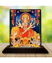 Car Dashboard Goddess Durga Wooden Photo Stand  3x4 Inches, Compact & Stylish Spiritual Display For Car, Home & Office (Pack Of 1) (F48751)